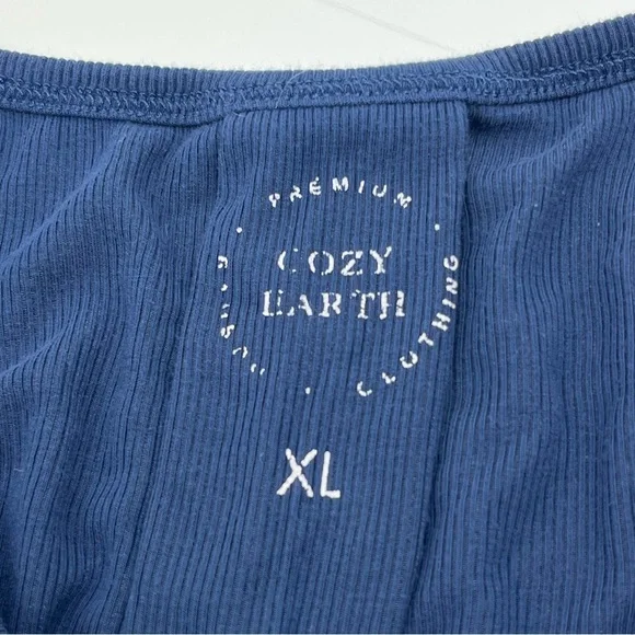 Cozy Earth Women Bamboo Rib-Knit Boyfriend Sleep Dress Navy Blue XL‎ *TINY FLAW